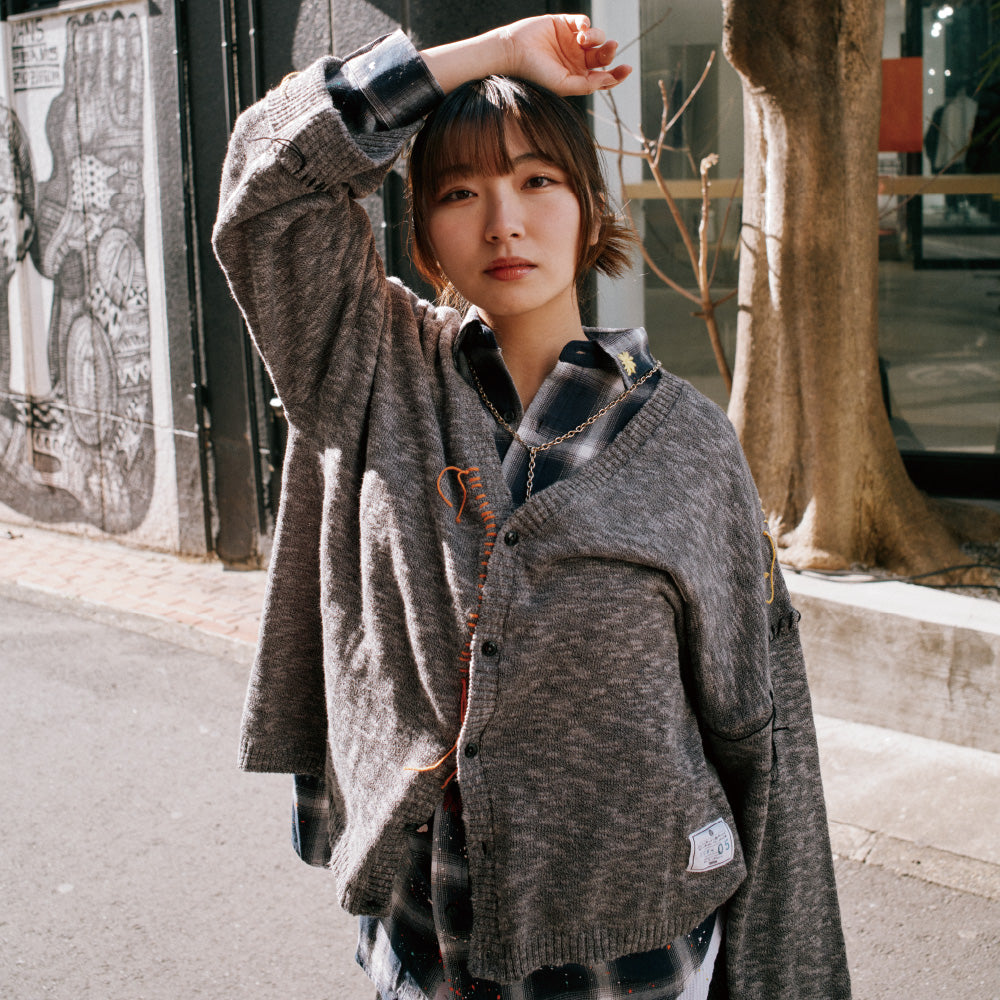 YCF] EFFECTEN(エフェクテン) / Hand Stitch Volume Sleeve Cardigan 
