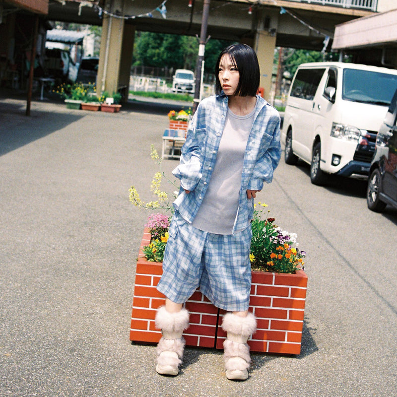 [2025 summer] EFFECTEN / Distorted check wide cargo short pants