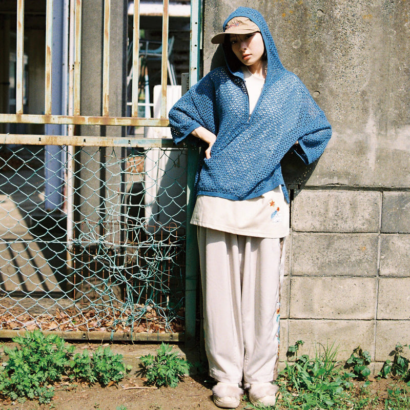 [2025 summer] EFFECTEN / Hibiscus embroidery line wide tapered pants