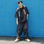 [2025 summer] EFFECTEN / Hibiscus embroidery line wide tapered pants