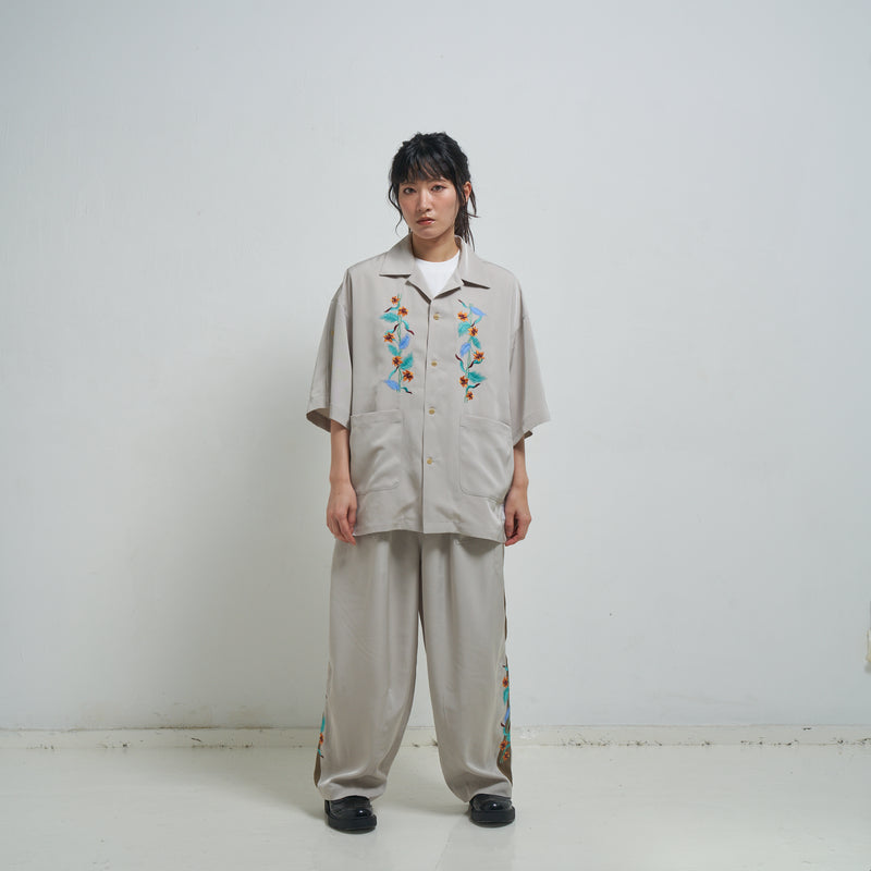 [2025 summer] EFFECTEN / Hibiscus embroidery open collar s/s shirts