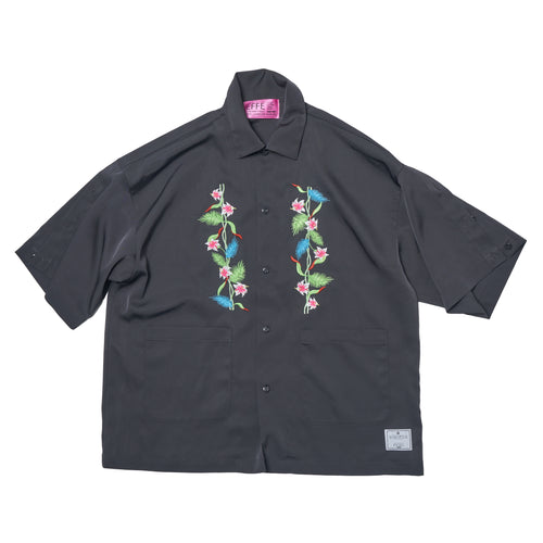 [2025 summer] EFFECTEN / Hibiscus embroidery open collar s/s shirts