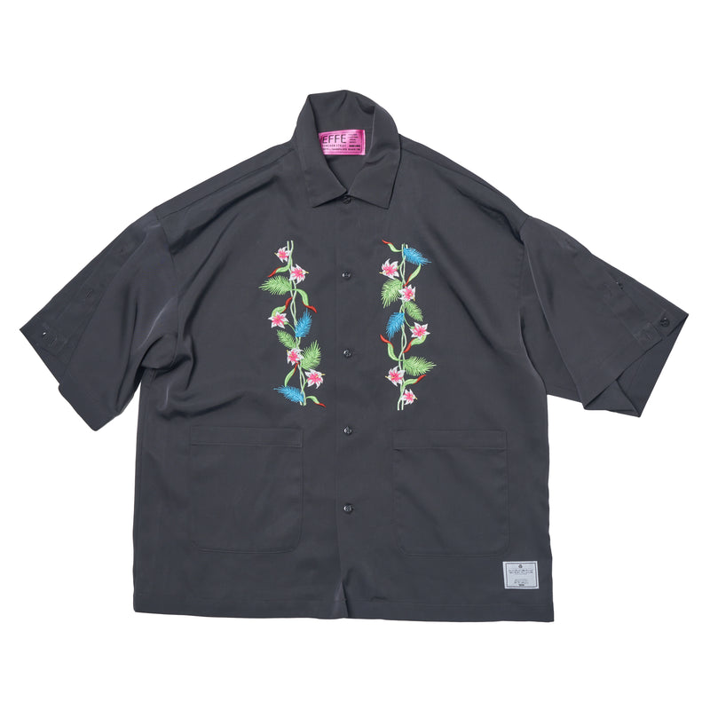 [2025 summer] EFFECTEN / Hibiscus embroidery open collar s/s shirts