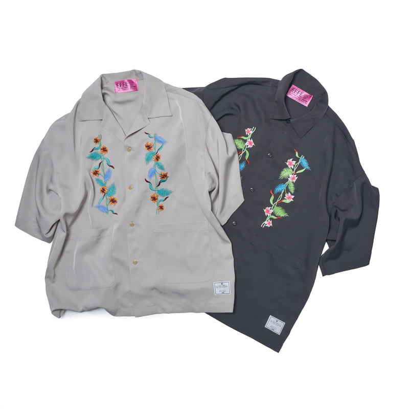 [2025 summer] EFFECTEN / Hibiscus embroidery open collar s/s shirts