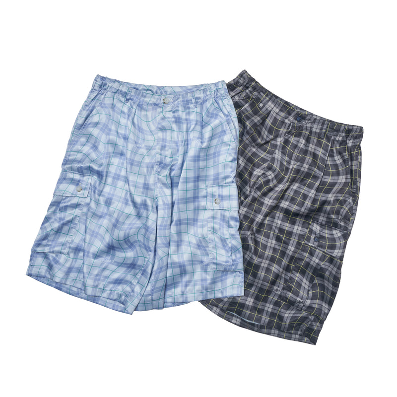 [2025 summer] EFFECTEN / Distorted check wide cargo short pants