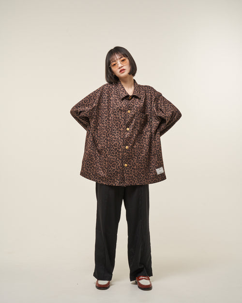 [2025 AW] EFFECTEN / Smooth velour wide shirts (Leopard)