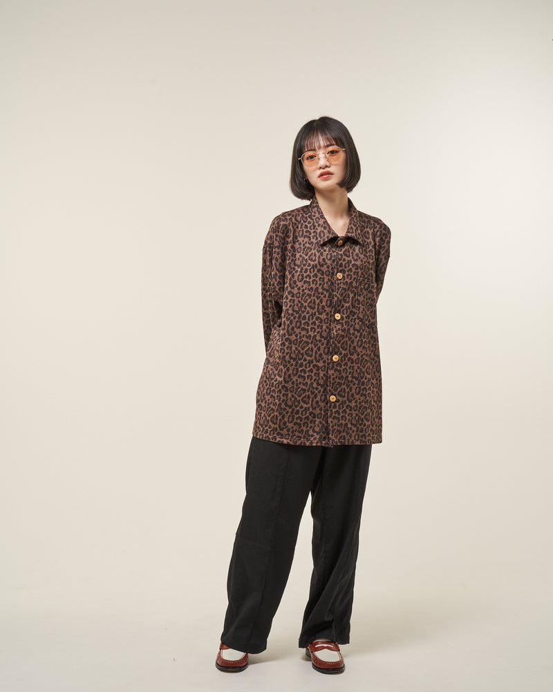 [2025 AW] EFFECTEN / Smooth velour wide shirts (Leopard)
