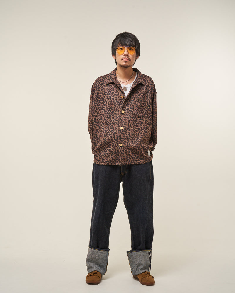 [2025 AW] EFFECTEN / Smooth velour wide shirts (Leopard)