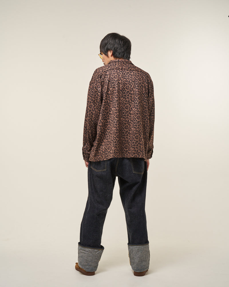 [2025 AW] EFFECTEN / Smooth velour wide shirts (Leopard)