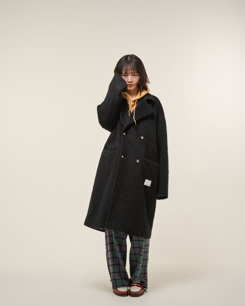 [2025 AW] EFFECTEN / Shaggy wool double breasted long coat