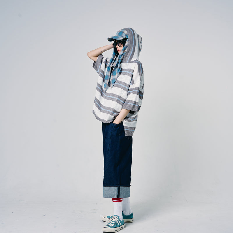 2026summer] EFFECTEN / Slab knit border half zip hoodie – utility