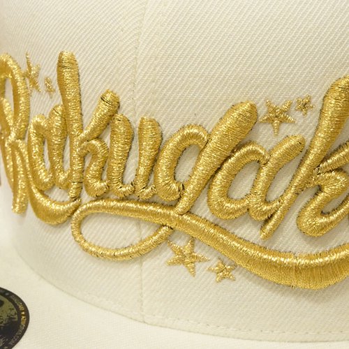 RAKUGAKI RAKUGAKI Main logo Snap Back Cap White x Gold